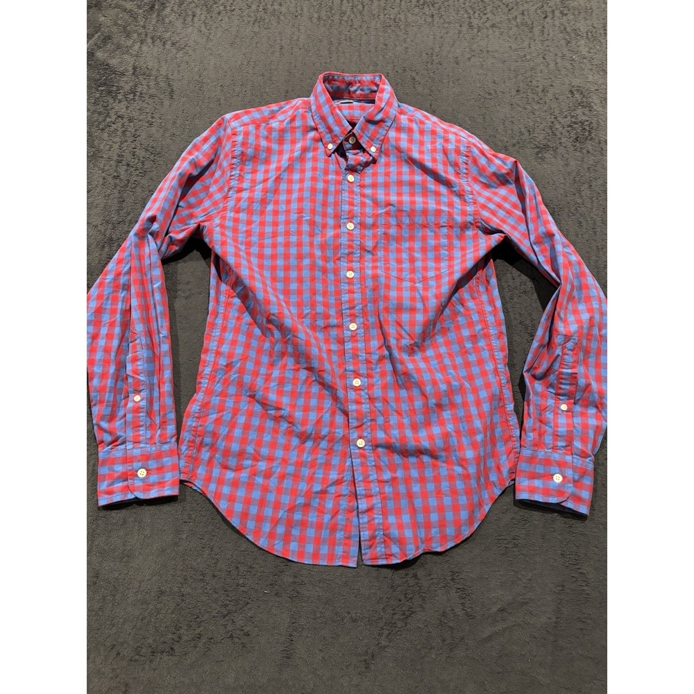 J.Crew Gingham Plaid Button Down Shirt Size S Red Blue Cotton Long Sleeve